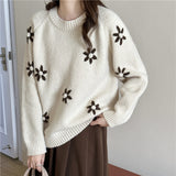 Zingj Winter New Style Korean Is Loose Languid Lazy Wind Knit Jacket Sen Is Restoring Ancient Ways Handmade Flower Embroidery Head Sweater Female-Outfit