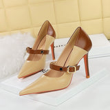 Zingj Retro High Heels Women's Shoes Ultra High Heel Light Tip Color One Word Belt Women's Single