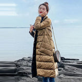 Women Double Sided Down Long Jacket Winter Double Breasted Warm Parkas White Duck Down