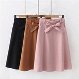 Women Skirt High Waist Pleated Knee Length Skirt Vintage A Line Big Bow