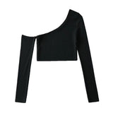 Zingj Trendy Women's Wear Machine Short Sloping Shoulder Long-Sleeved T-Shirt Women's INS Fashion Irregular Bottomed