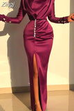 Women Winter Bodycon Slim Long Dress for 2023 Split Fork High Waist Vestidos Long Sleeve Elegant Ladies Evening Party