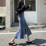 Fashion Split Long Denim Skirt for Women 2022 Summer High Waisted Mermaid Skirts Woman Package Hip Flare Skirt Female