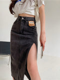 Casual Jeans Skirts Womens 2022 Side Slit Sexy Long Denim Skirt High Waist Summer Vintage A Line Skirts For Women