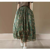 New Heavy Industry Print Skirt In The Summer Of 2023 Is Elegant Cotton And Linen Half Skirt, Lady's Vintage Broken Flower Big Swing
