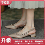 Sandals High Heels Women 2025 Summer New Small Design Rivet Tip French Style Heced