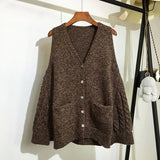 Pocket Knitted Sweater Vest Women Plus Size Loose Single-breasted Sleeveless V-neck Solid Color Sweater Vest Femal