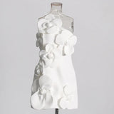 Spring 2025 New Fashion Sexy Slanted Shoulder Three-Dimensional Flower Design Feel Waist High Sense Short Dress