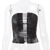 Black Lace Up Tube Corset Top-Outfit