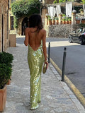 Green Sequin Backless Sling Maxi Dress-Outfit