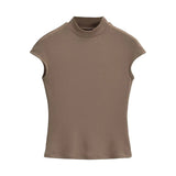 Zingj Trendy Women's Wear Spicy Girls' Solid Color Slim Semi-High Collar T-Shirt Elastic Tight High Waist Bottomed Shirt Outside The