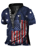 Summer Casual Short Sleeve T-shirt Men Vintage Button O-Neck Loose Pullover Tops Fashion Pattern Printed Tee Men