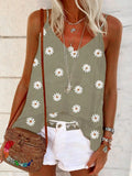 2021 Summer New Fashion Sexy Spaghetti Straps Women's T Shirt Casual Loose Solid Daisy Print Ladies Sling T Shirts