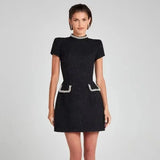 Tweed Solid Beaded Seam Mini Dress- Outfit