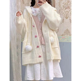 Japanese Kawaii Button Knitted Cardigan Women Blue Kardigan Damski Harajuku Cute Girl Hoody Sweater Jackets Y2k