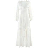2022 Boho Women Maxi Party Dress Single Breasted Sexy White Lace Cotton Tunic Long Beach Dress Summer