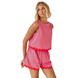 Zingj Spring And Summer 2024 Comfortable Casual Solid Color Sleeveless Shorts Set
