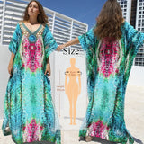 Sexy Cold Shoulder V Neck Bats Sleeve Loose Summer Beach Dress Plus Size Women Beachwear Kaftan Black Dress
