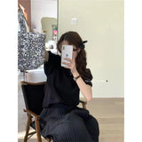 2024 Summer New Oversize Beautiful Korean Sweater Bubble Short-Sleeved T-Shirt