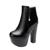 And Winter Hate Sky High Walking Shoes Martin Boots Autumn And Winter Plush Thick-Soled Waterproof Table Large Round Head Ultra-High Heel Short