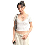 Summer Fashion Trend Women's New Short-Sleeved V-Neck Lace Lace-Up