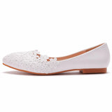 Flat-Bottomed Lace Wedding Shoes White Pointed Casual Flat Heels White Lace Casual Women's Shoes Low