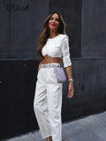 2022 Diamond White Long Sleeve Crop Top Women Fashion Elegant Autumn Winter 90s T Shirts Sexy Casual O