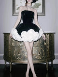 Black Strapless 3d Floral A-Line Mini Dress- Outfit