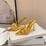 Zingj Yard Station Flowers Decorated With Pointed Flat Heel High Heel Sandals-Outfit