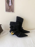 Metal Buckle Coarse And Pointed Velvet Short