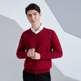 Zingj And Winter New Men's V Collar Loose Large Size Gentleman Sleeve Long Sleeve Sweater Middle-Aged Knit Chicken Heart Collar Bottom Shirt-Outfit