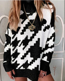 suelto vestido Casual de mujer de punto Jersey largo de gran manga larga Invierno pata de gallo Jer 2020