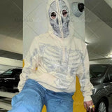 Womens Y2k Fashion Hoodie Skull Rhinestone Zip Up Hoodie grunge Women's Oversized Sweatshirt Punk Harajuku Long Sleeve