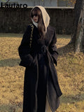 Spring Autumn Long Brown Black Striped Oversized Trench Coat for Women Belt Luxury Designer Clothes Runway Fashion