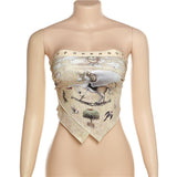 Summer Fashion Trend Women's New Word Shoulder Repair Strap Strapped Back Print Set Small