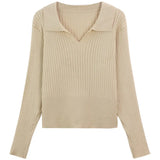 Zingj POLO Collar Apricot Sweater Female Autumn 2023 New Korean Version With Long-Sleeved Sweater Student Jacket
