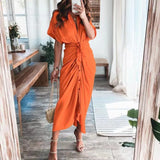 Short Sleeve Spring Dresses Fashion Summer Turn-down Collar Women Party Dress Elegant Button Office Lady Shirt