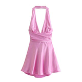 Women's Dress 2025 New Fashion Sexy Silk Nyley Hanging Neck-Lexed Short