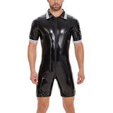 Zingj Plus Size Men's PVC Bright Leather Onesie Sexy Zipper Open Gear Onesie Leather Pants Size