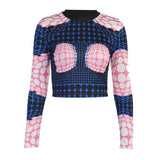 Women Autumn Long Sleeve Printed Slim Fashion T Shirt Crop Tops 2021 Fall Female Clothing Streetwear Wholesale