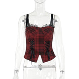 Autumn New Sexy Hot Girl Blouse Dark Style Slim Christmas Red Plaid Vest