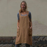 Cotton Linen Apron Long Mid Waist Circumference Home Wear Loose