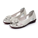 Flower Open Toe Summer Sandals Hollow Soft Genuine Leather Women's Shoes Flat Comfortable Fashion Sandals Large