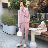 Sweater Pants Knitted 2 Pieces Set Turtleneck Pullovers & Elastic Waist Pants Women Sweater Sets 2020 Autumn Knitted