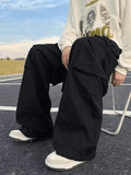 Men's Strap Detail Pocket Loose Cargo Pants- Outfit