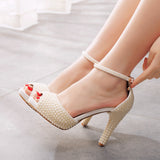 Fish Mouth High-Heeled Sandals Waterproof Table Sandals Fine Heel Pearl Beads Wedding Shoes Wedding