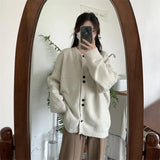 Early Autumn New Gray Knitted Cardigan Girl Loose College Style Casual Lazy Little Sweater Coat