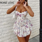 Women Ruffle Floral Print Spaghetti Strap Lace-up Casual Dress Mini Dress Women Summer Dress