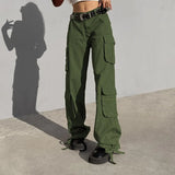 2022 Y2K Baggy Cargo Pants Women Low Waist Sweatpant Pink Vintage Street Pockets Wide Leg Trousers Joggers Pant