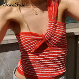 Stripe Knitted Top Tank Y2k Hollow Out Fashion 2022 Summer One Shoulder Sleeveless Sexy Women Crop Tops Casual